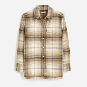 Madewell Plaid Shirt Jacket in Tan and Brown